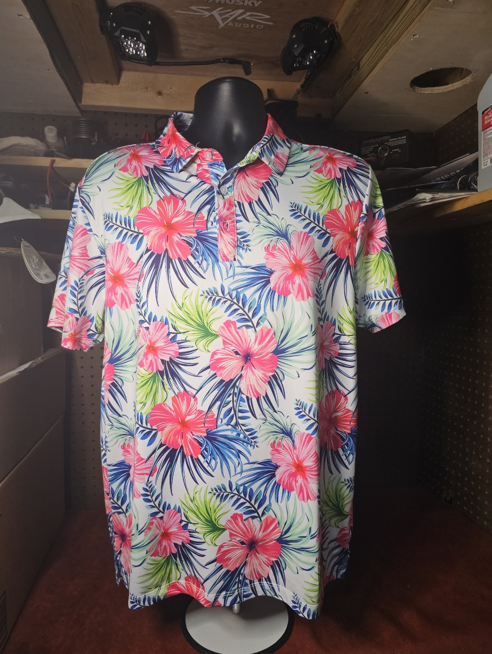 Greenside Golf Polo Shirt Men's Medium Aloha Spring Floral Tropical Hawaiian